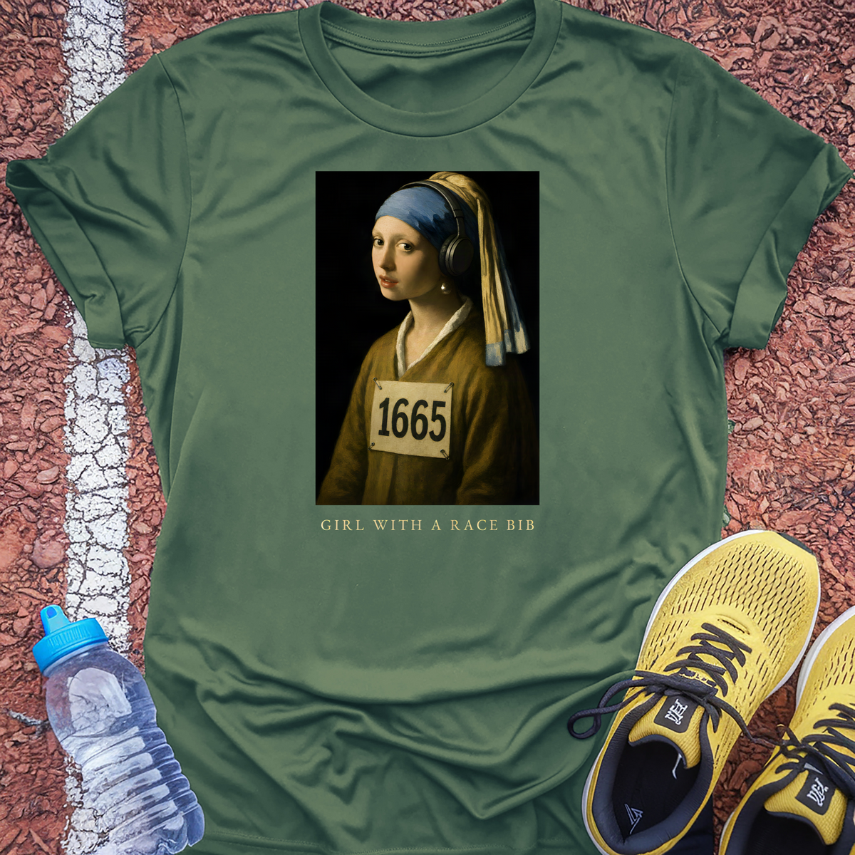 Girl with a Race Bib T-Shirt - Military Green