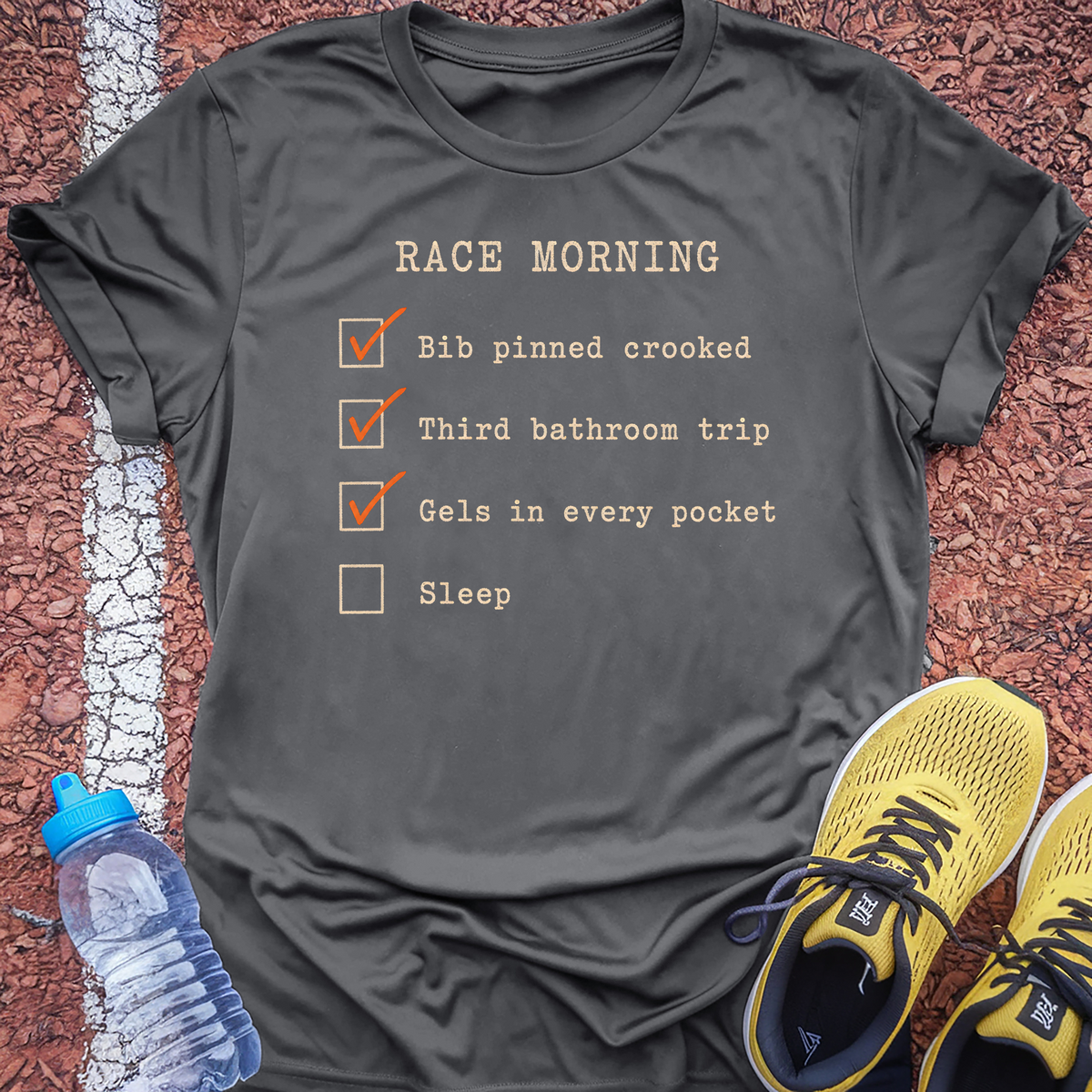Race Morning Checklist T-Shirt - Dark Heather