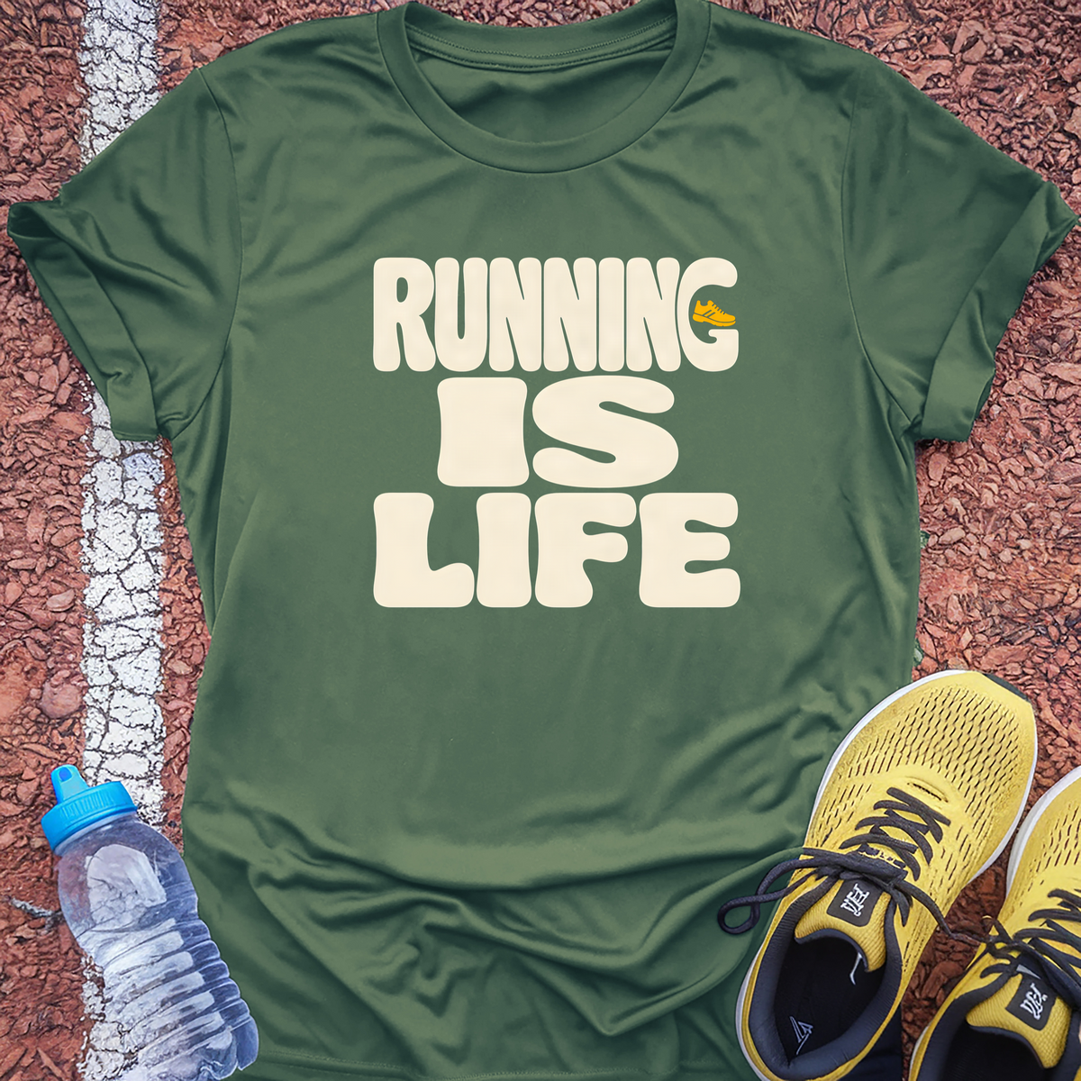 Running Is Life T-Shirt - Military Green