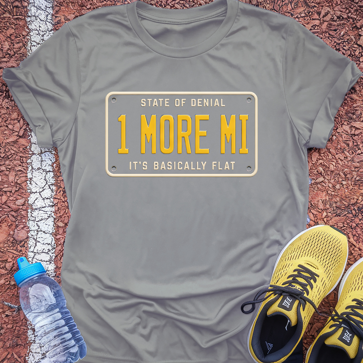 State Of Denial License Plate T-Shirt - Sport Grey