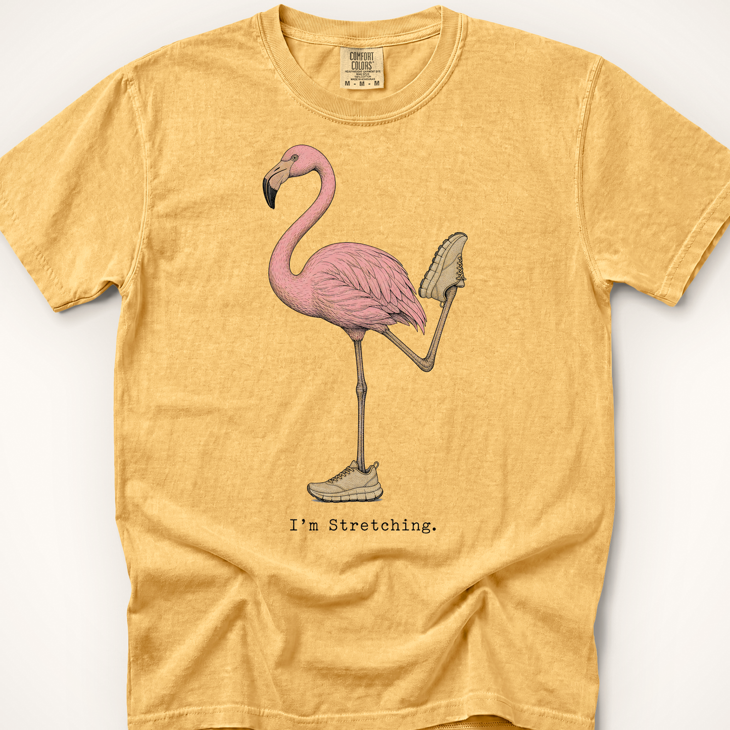 Stretching Flamingo T-Shirt - Mustard