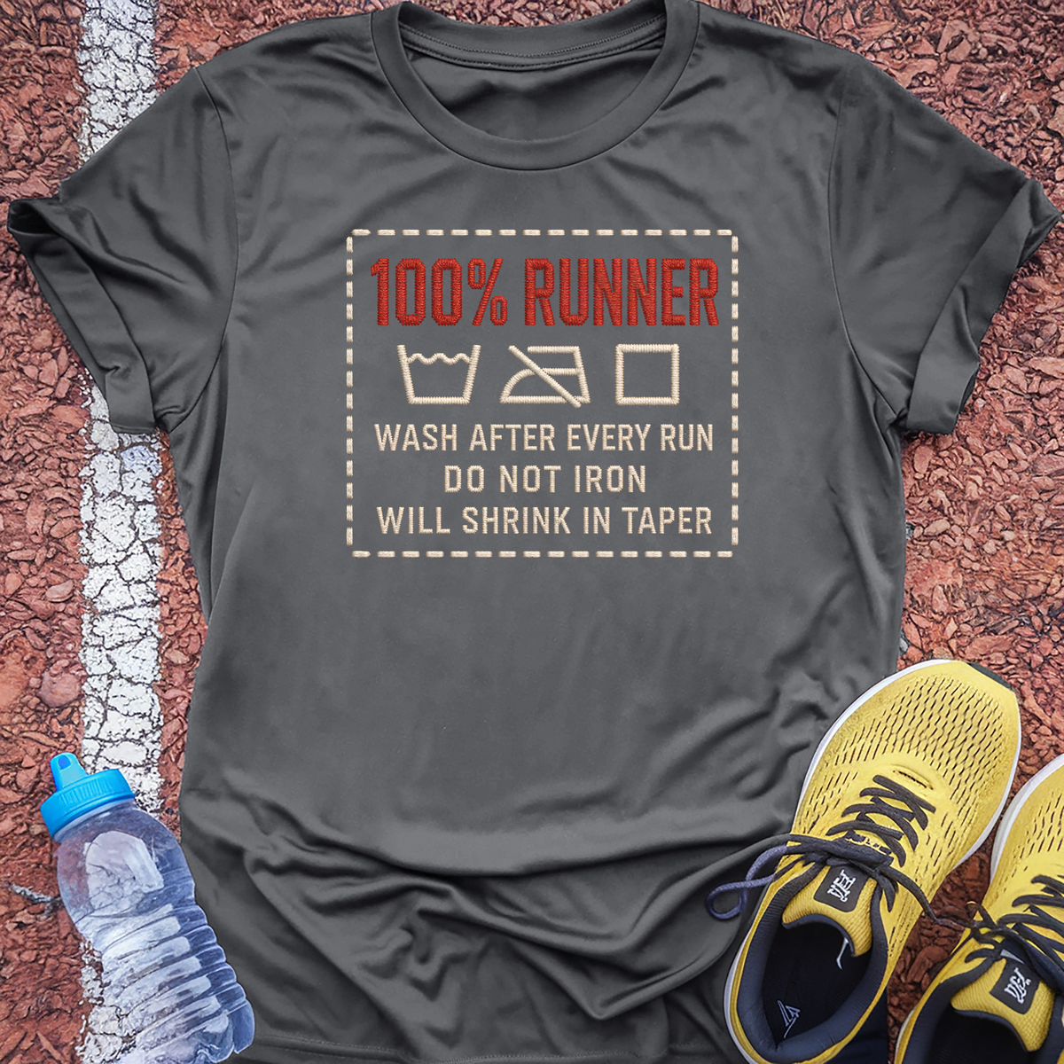 100% Runner Care Label T-Shirt - Charcoal