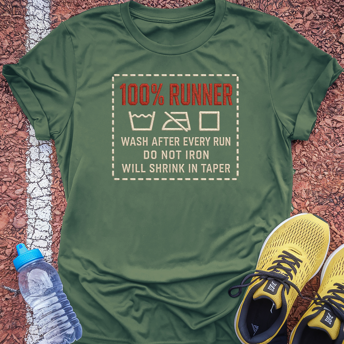100% Runner Care Label T-Shirt - Military Green