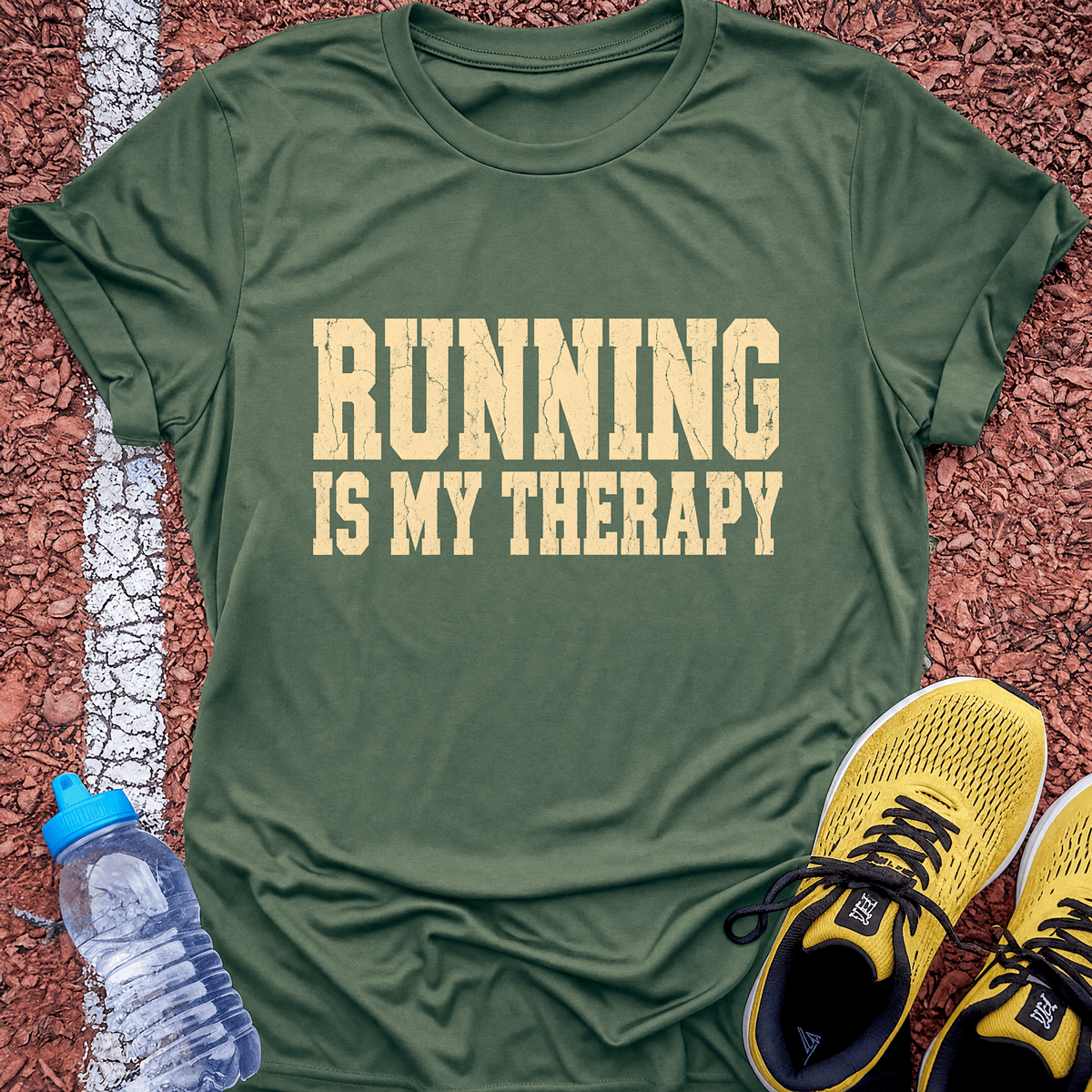 Running Is My Therapy T-Shirt - Military Green