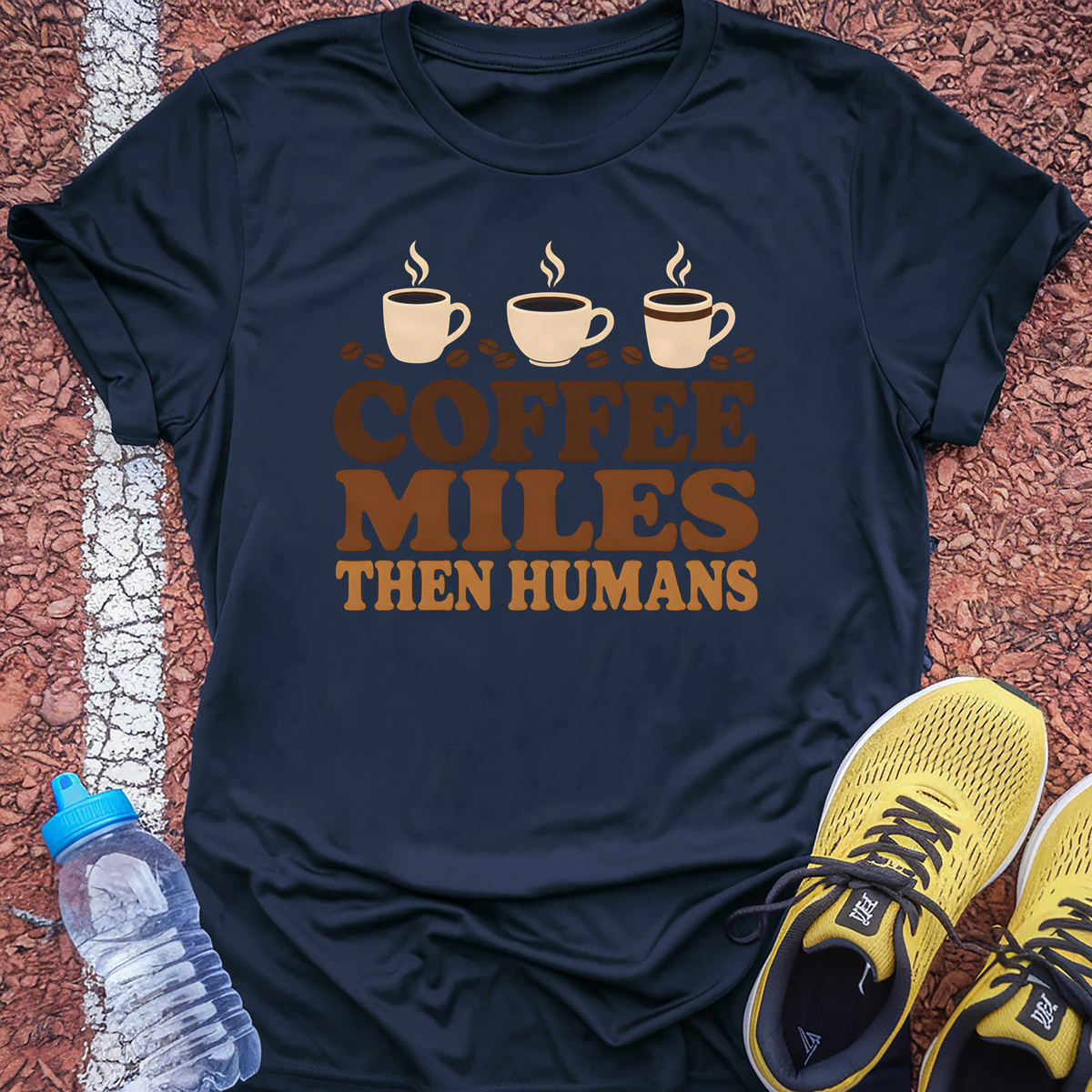 Coffee Miles Then Humans T-Shirt - Navy