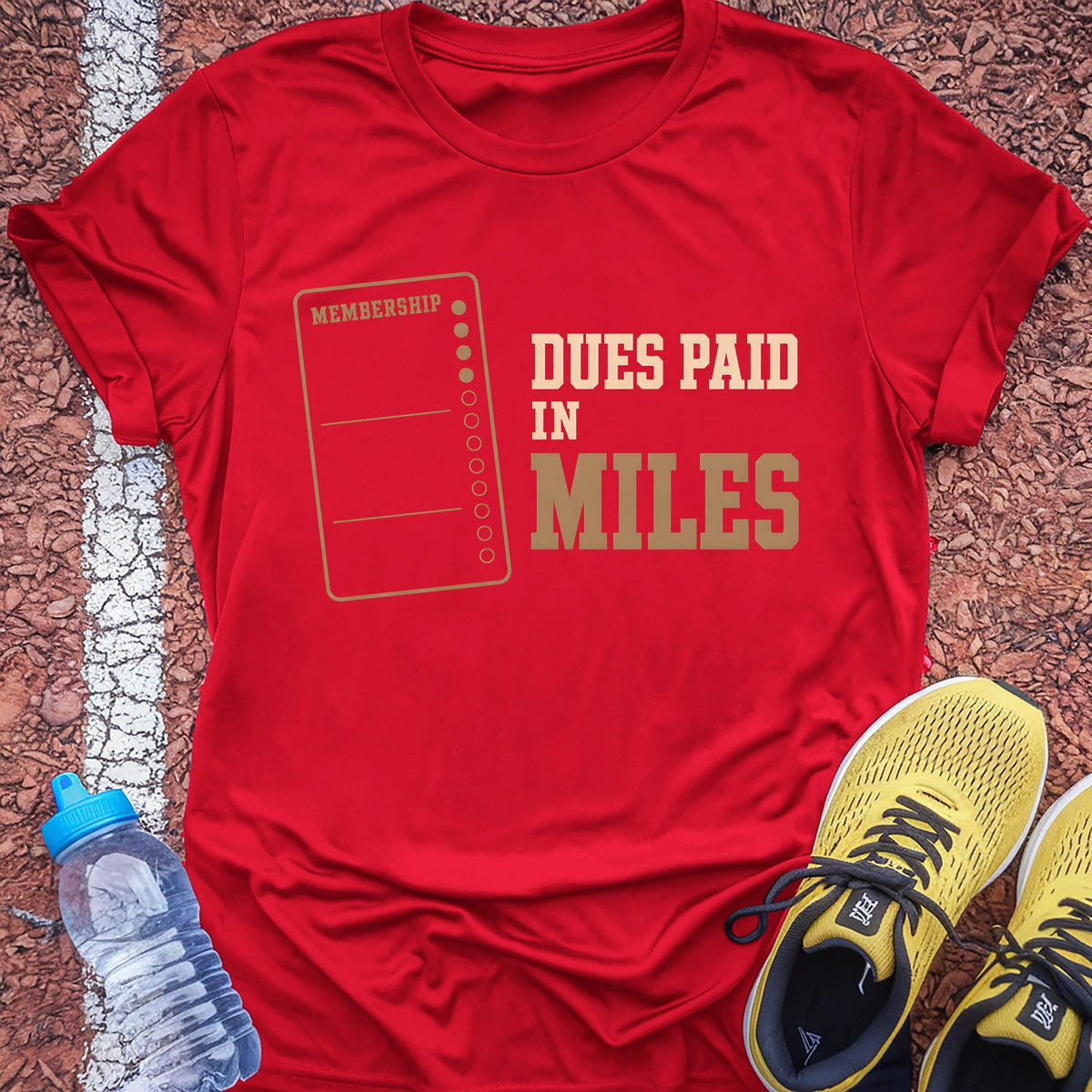 Dues Paid in Miles t-shirt — Red