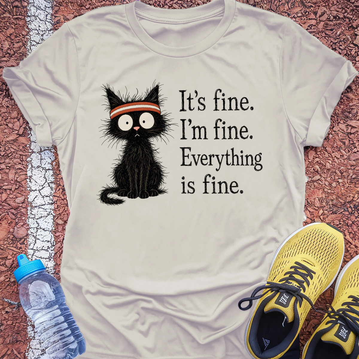 Everything Is Fine Cat T-Shirt - Ice Grey