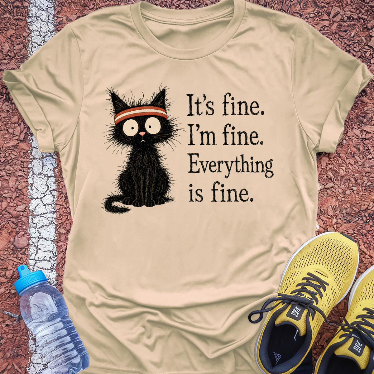 Everything Is Fine Cat T-Shirt - Natural