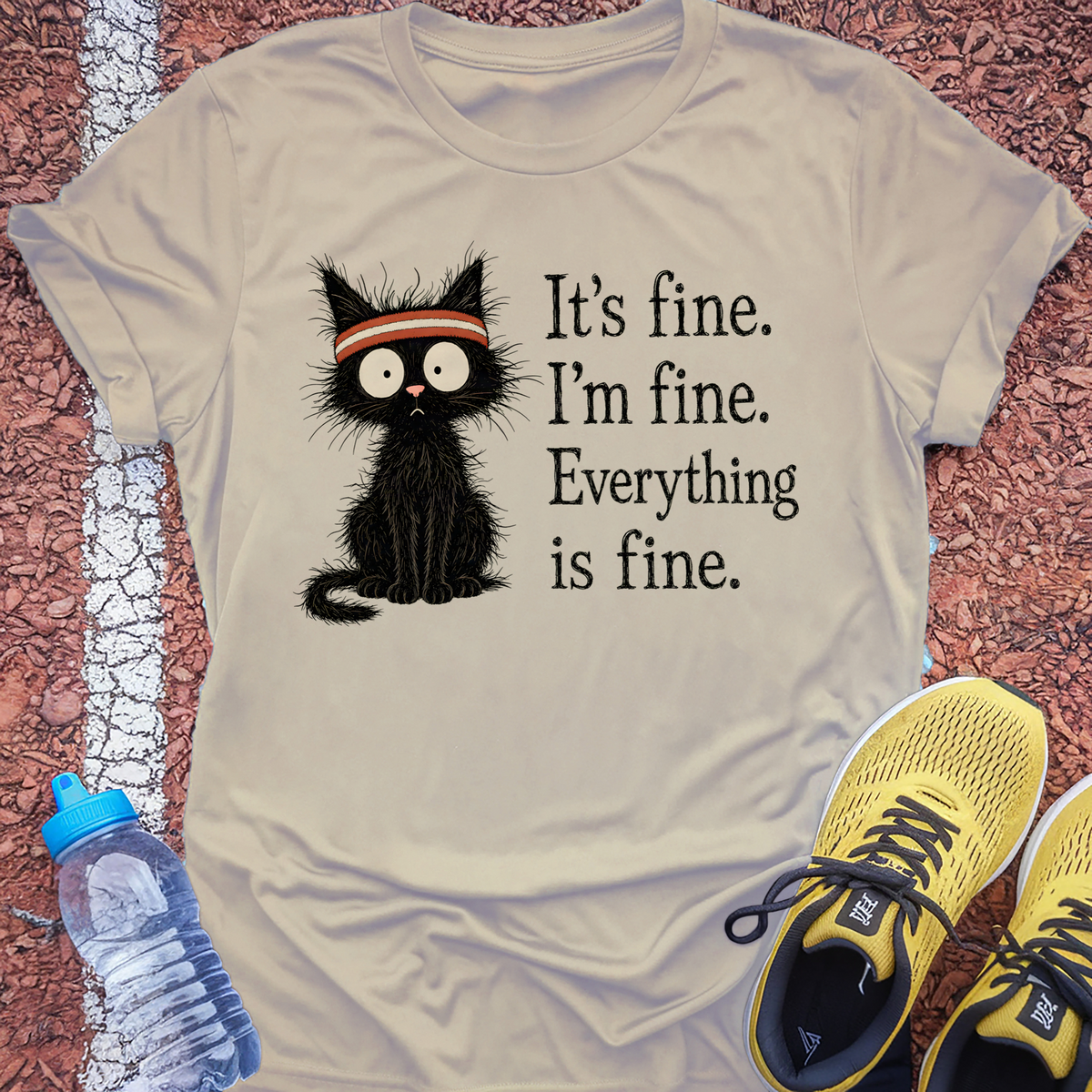 Everything Is Fine Cat T-Shirt - Sand