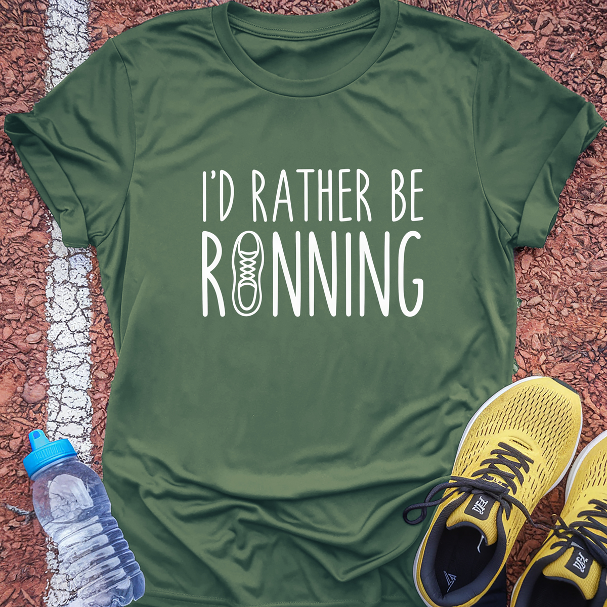 I'd Rather Be Running T-Shirt - Military Green