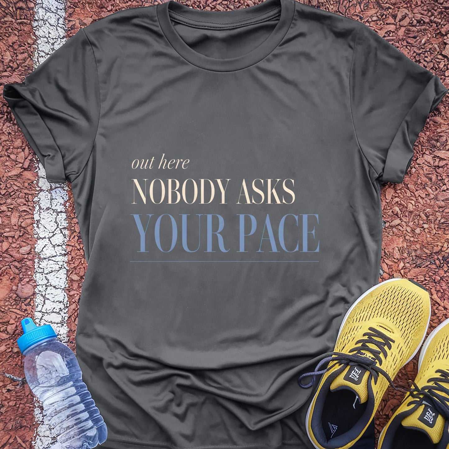 Nobody Asks Your Pace t-shirt — Charcoal