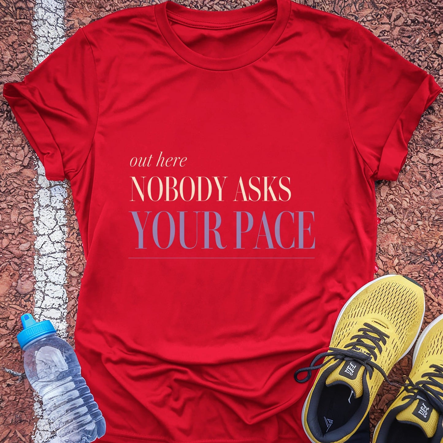 Nobody Asks Your Pace t-shirt — Red