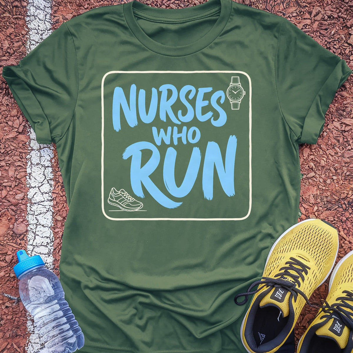 Nurses Who Run t-shirt — Military Green