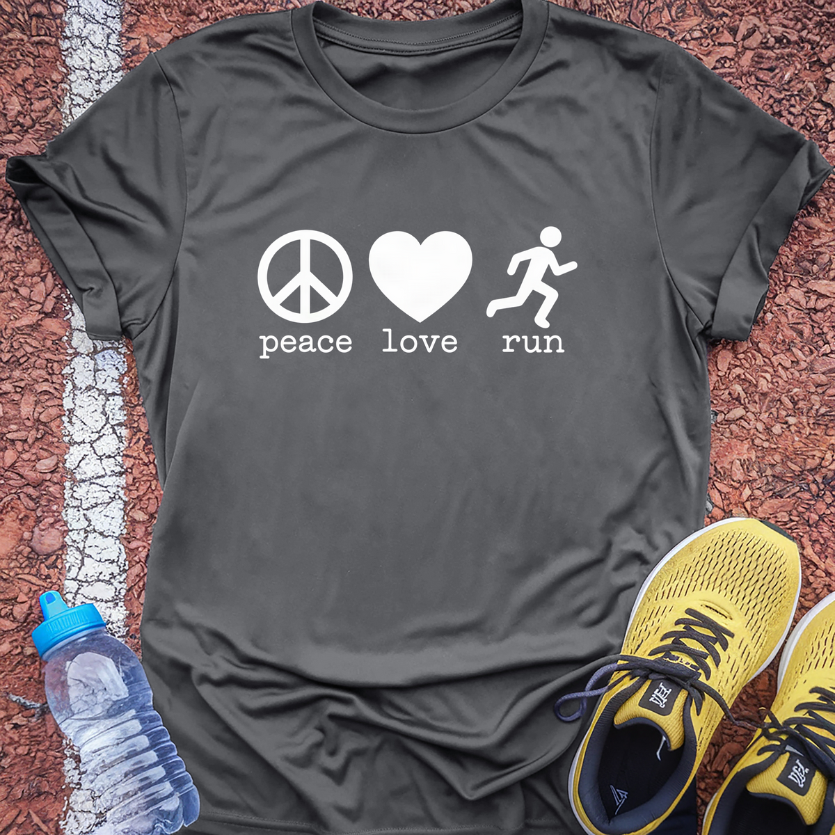 Peace Love Run T-Shirt - Charcoal
