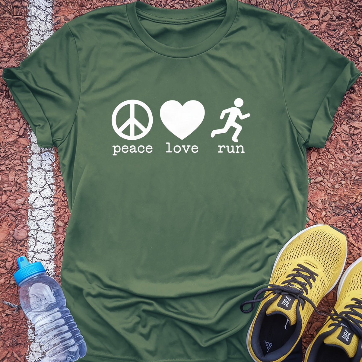 Peace Love Run T-Shirt - Military Green