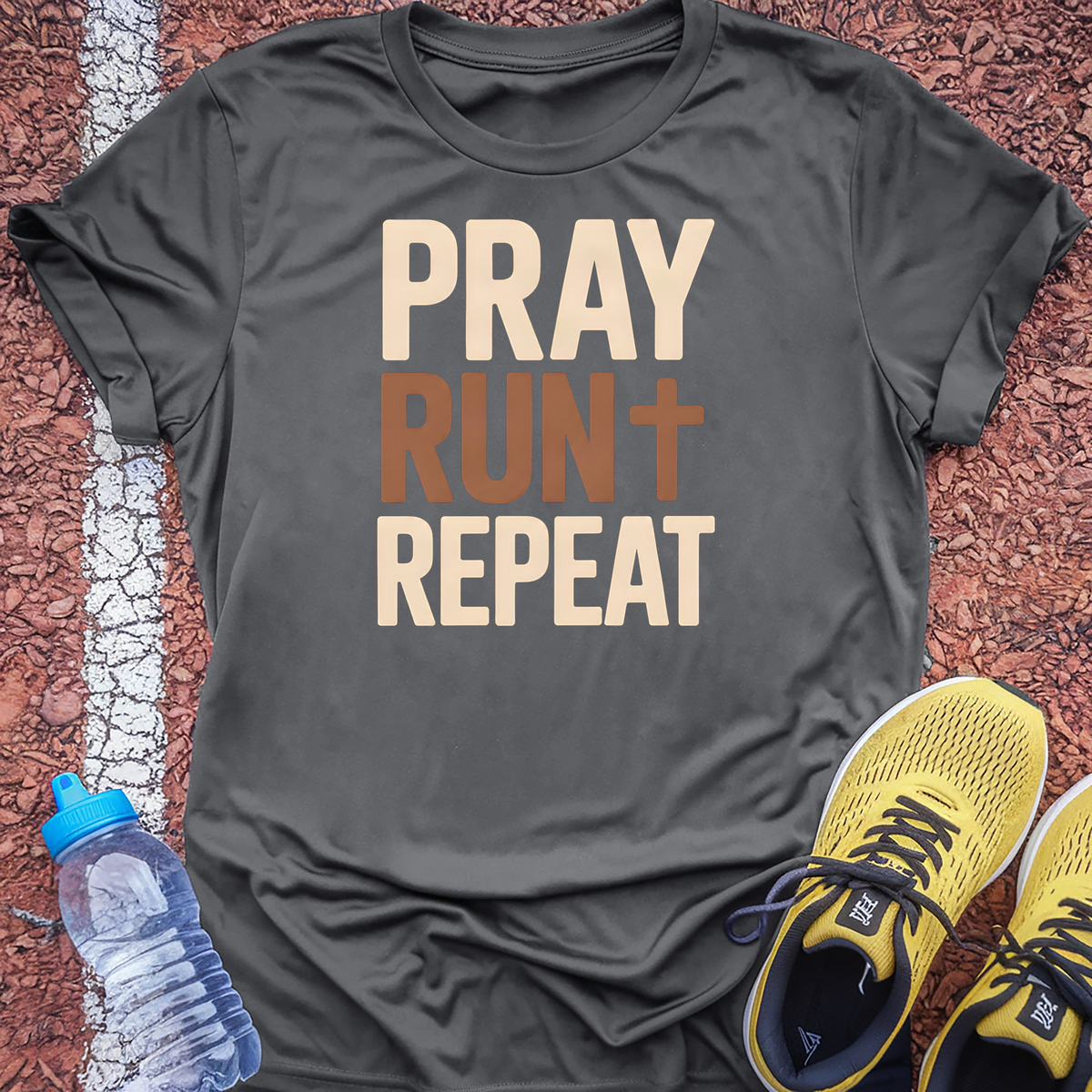 Pray Run Repeat Tech Tee - Grey Concrete