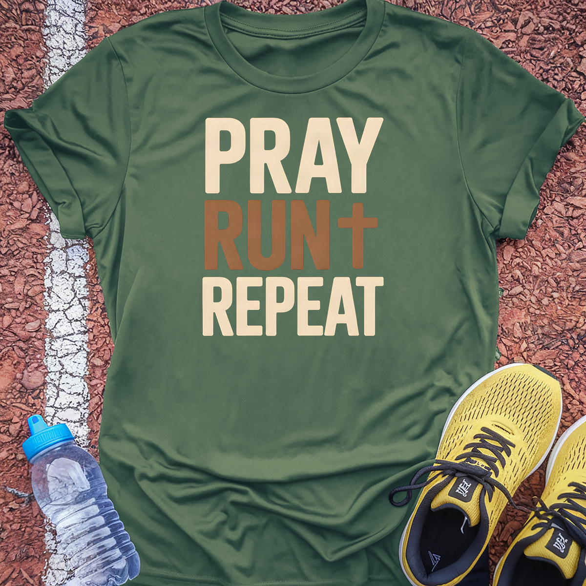 Pray Run Repeat Tech Tee - Forest Green