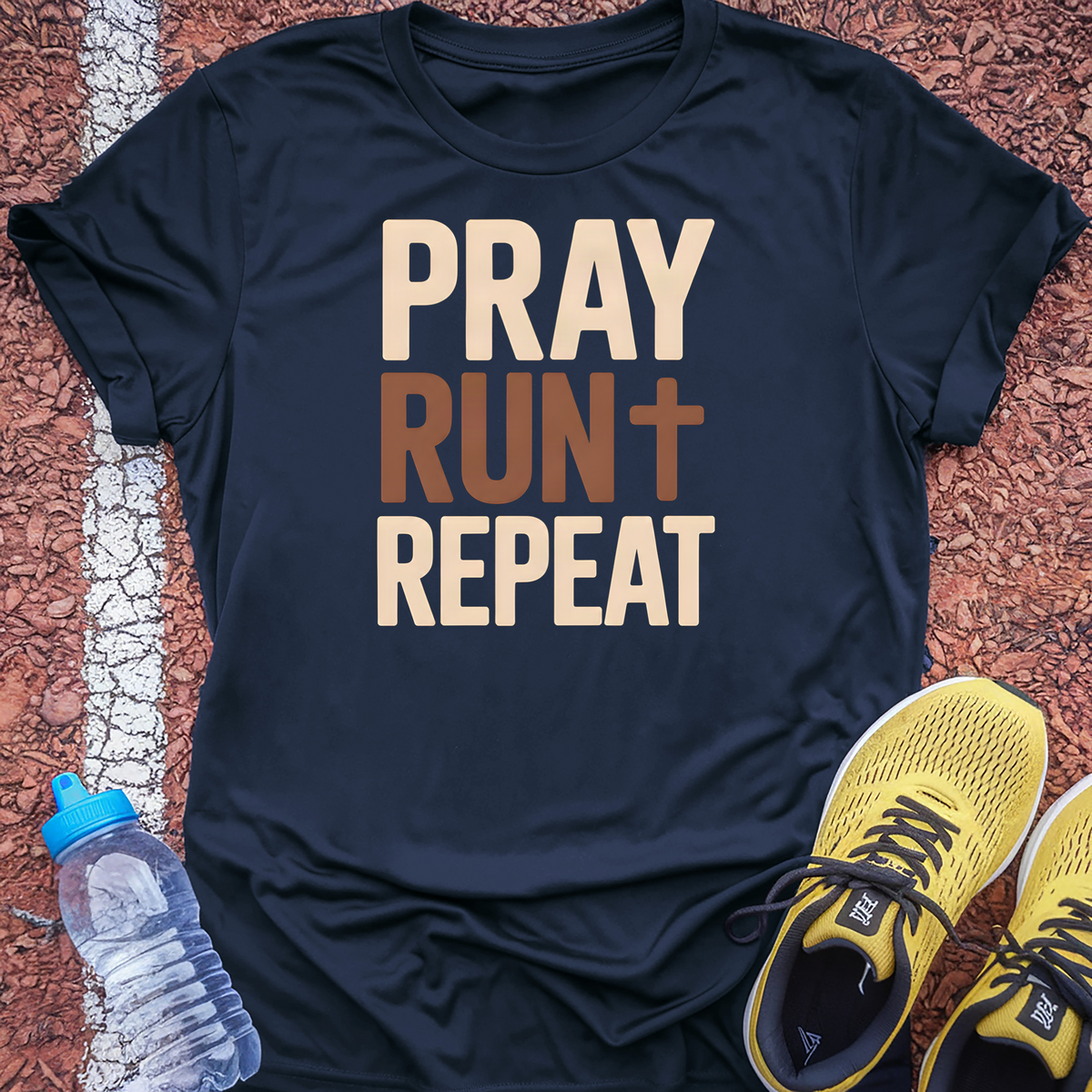 Pray Run Repeat Tech Tee - True Navy