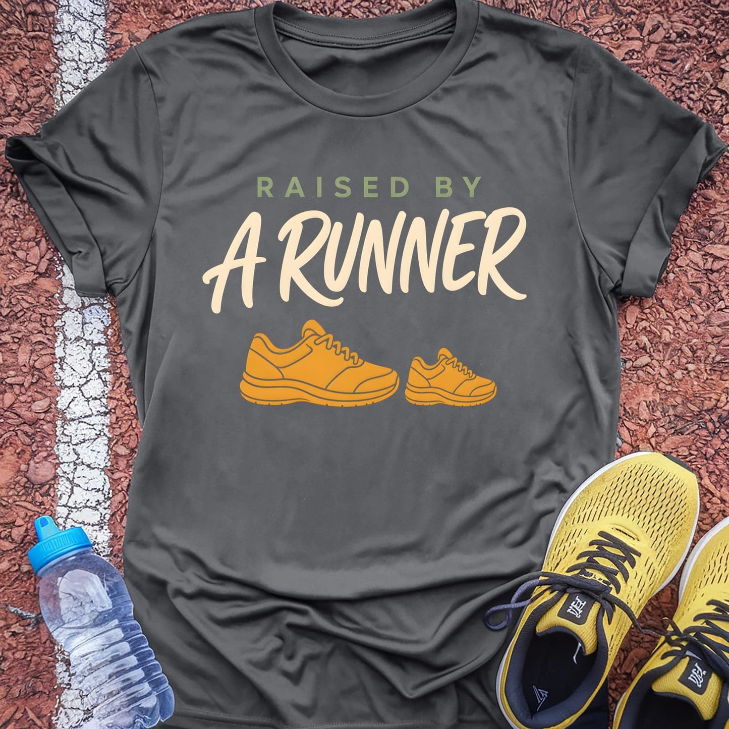 Raised by a Runner t-shirt — Charcoal