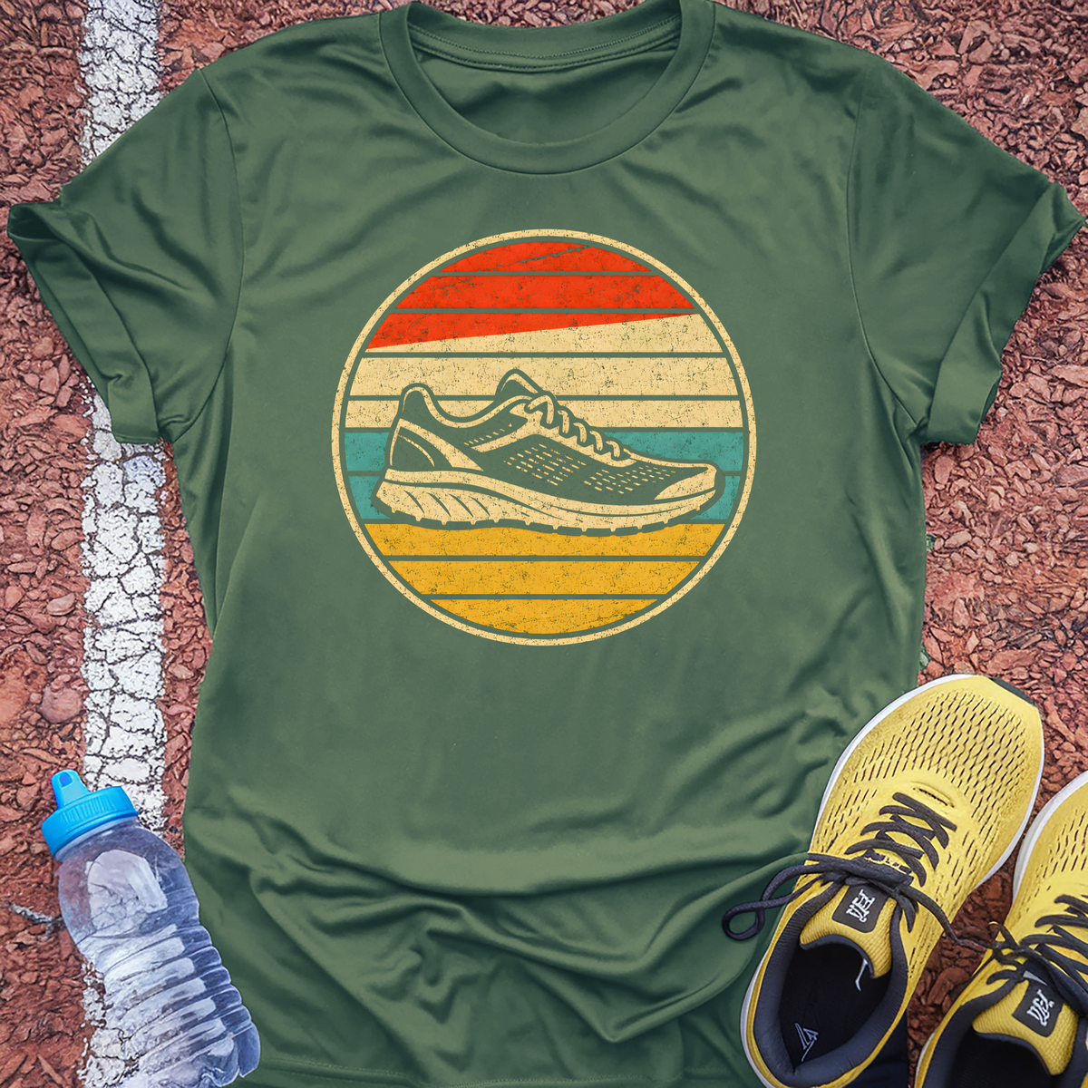 Retro Sunset Shoe T-Shirt - Military Green