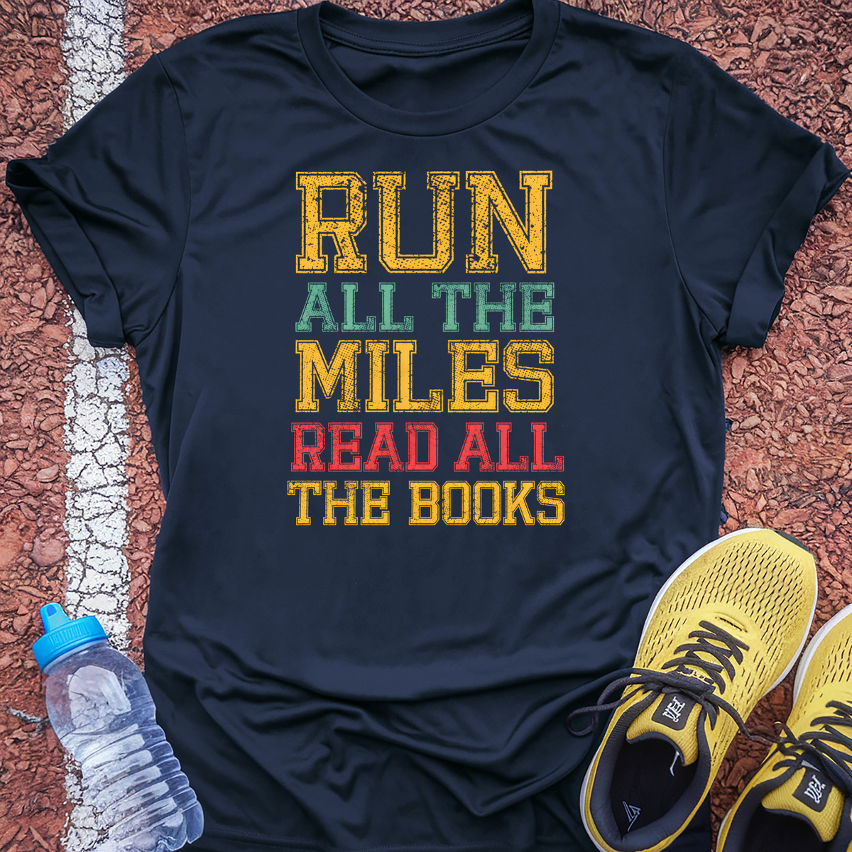 Run All the Miles Read All the Books T-Shirt - Navy