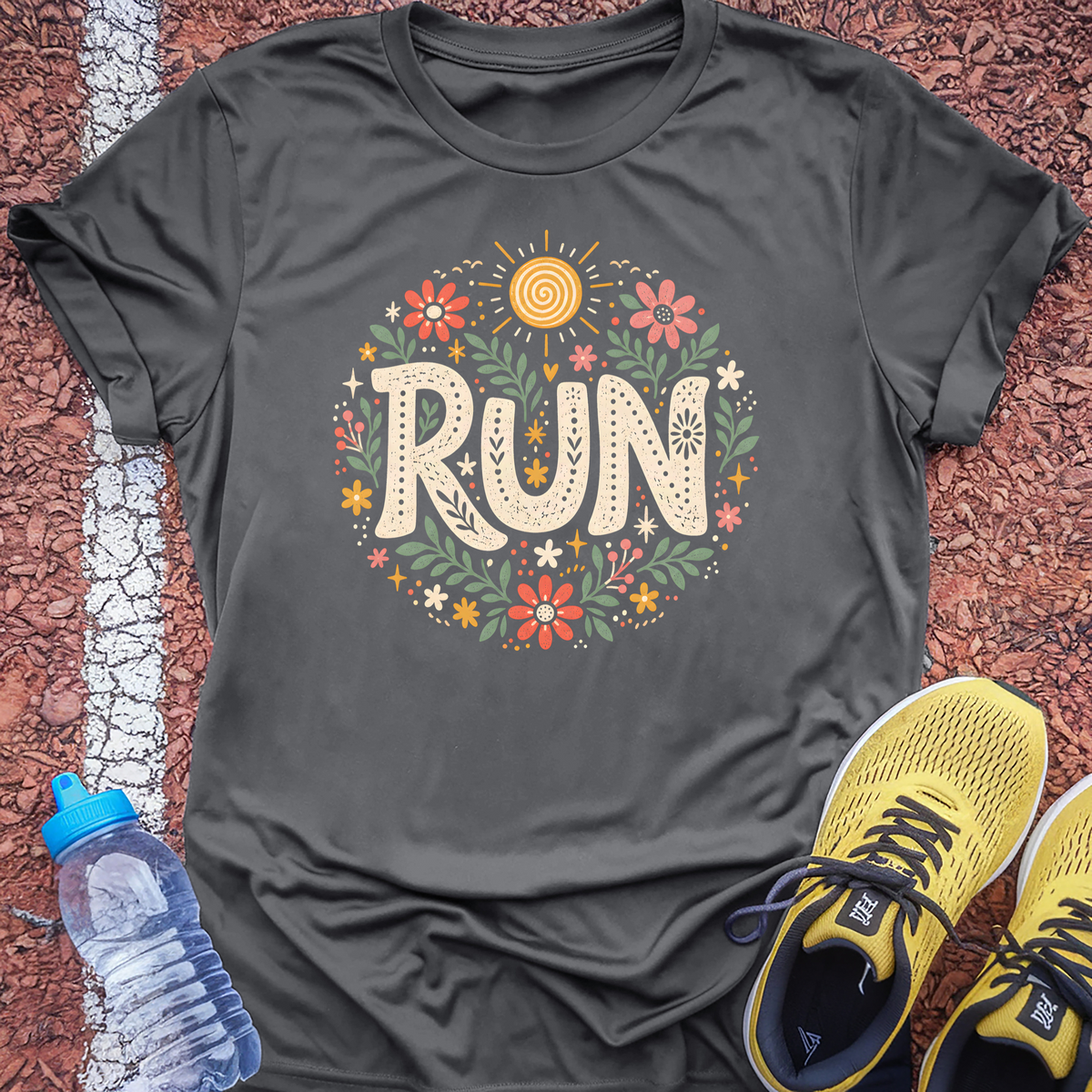 Run Floral T-Shirt - Charcoal