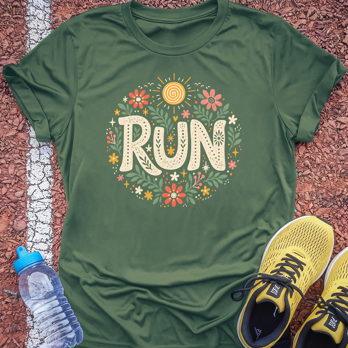 Run Floral T-Shirt - Military Green