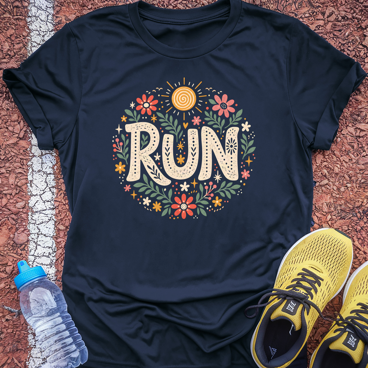 Run Floral T-Shirt - Navy