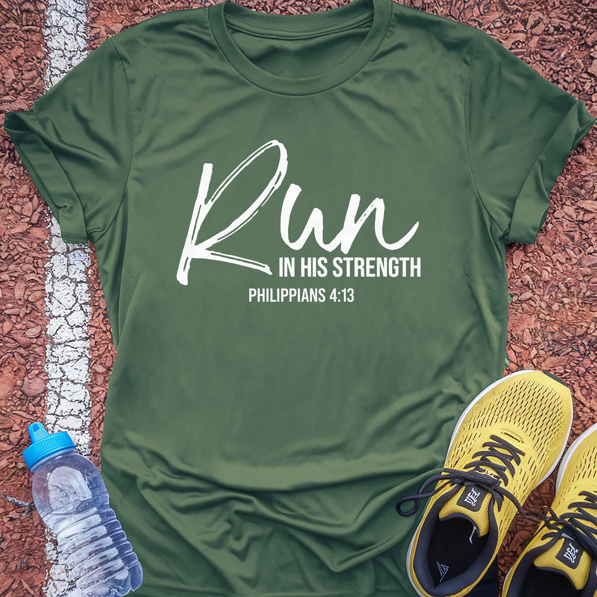 Run In His Strength T-Shirt - Military Green