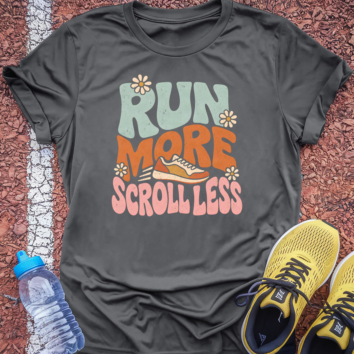 Run More Scroll Less T-Shirt - Charcoal