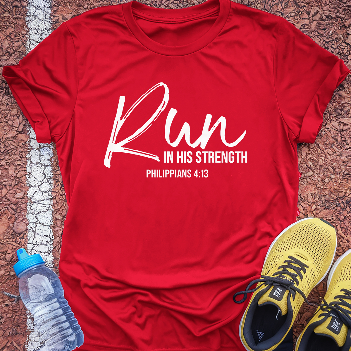 Run In His Strength Tech Tee - True Red