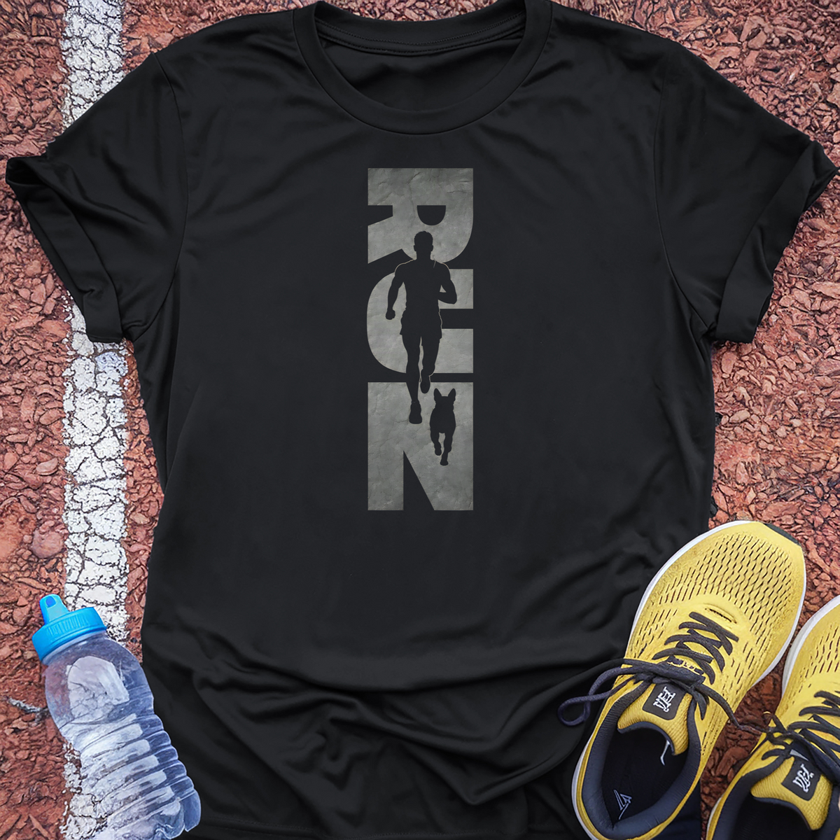 Running Man and Dog T-Shirt - Black