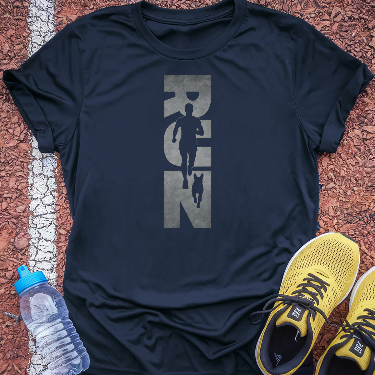 Running Man and Dog T-Shirt - Navy