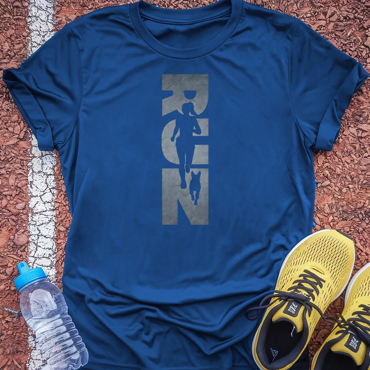 Running Woman and Dog T-Shirt - Royal