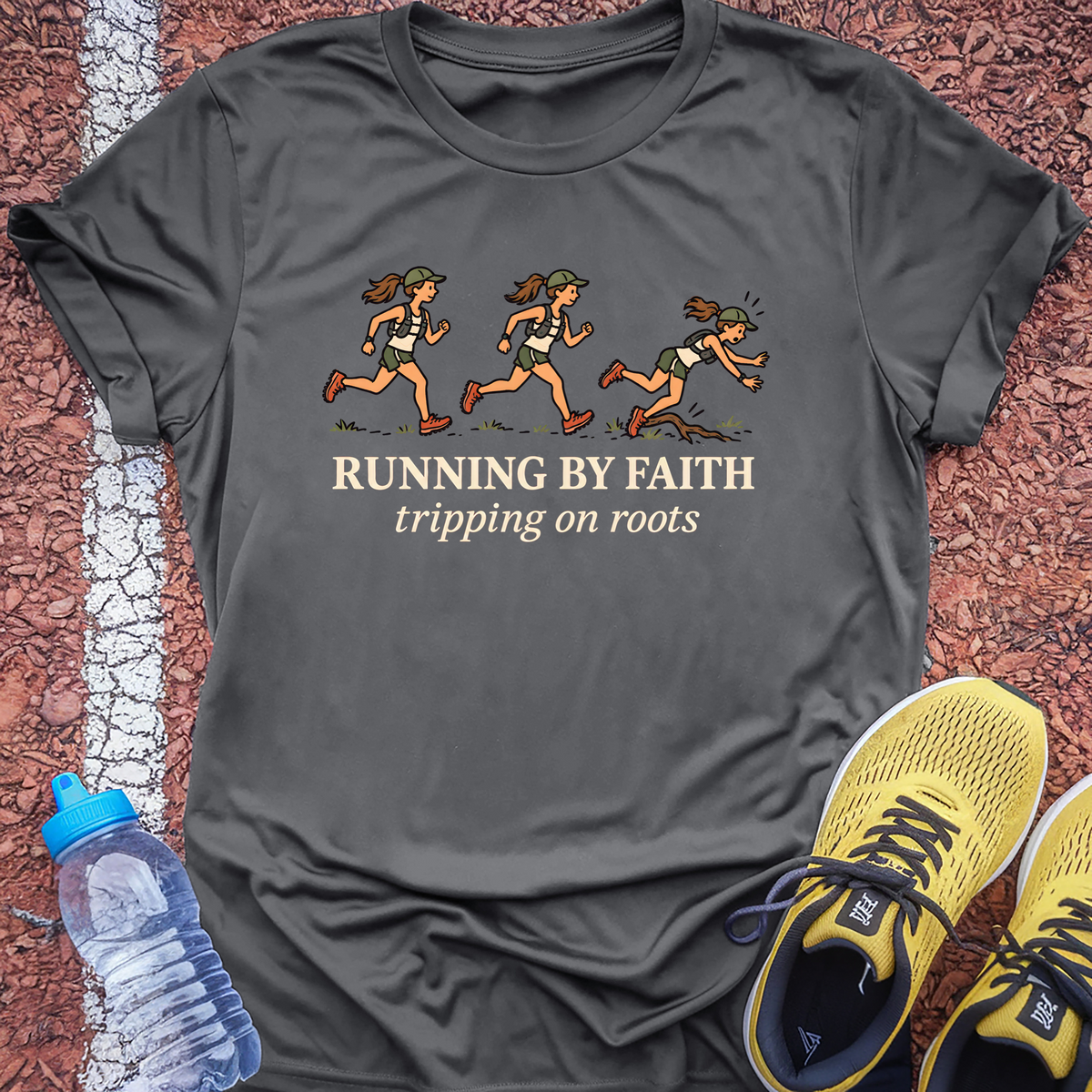 Running By Faith Tech Tee - Grey Concrete
