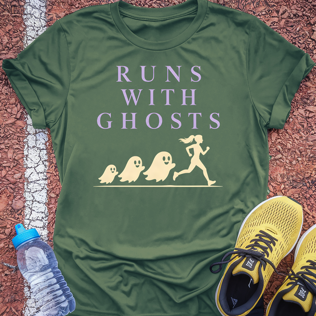 Runs With Ghosts T-Shirt - Military Green