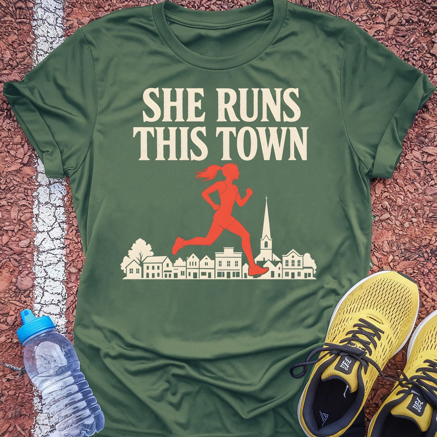 She Runs This Town t-shirt — Military Green