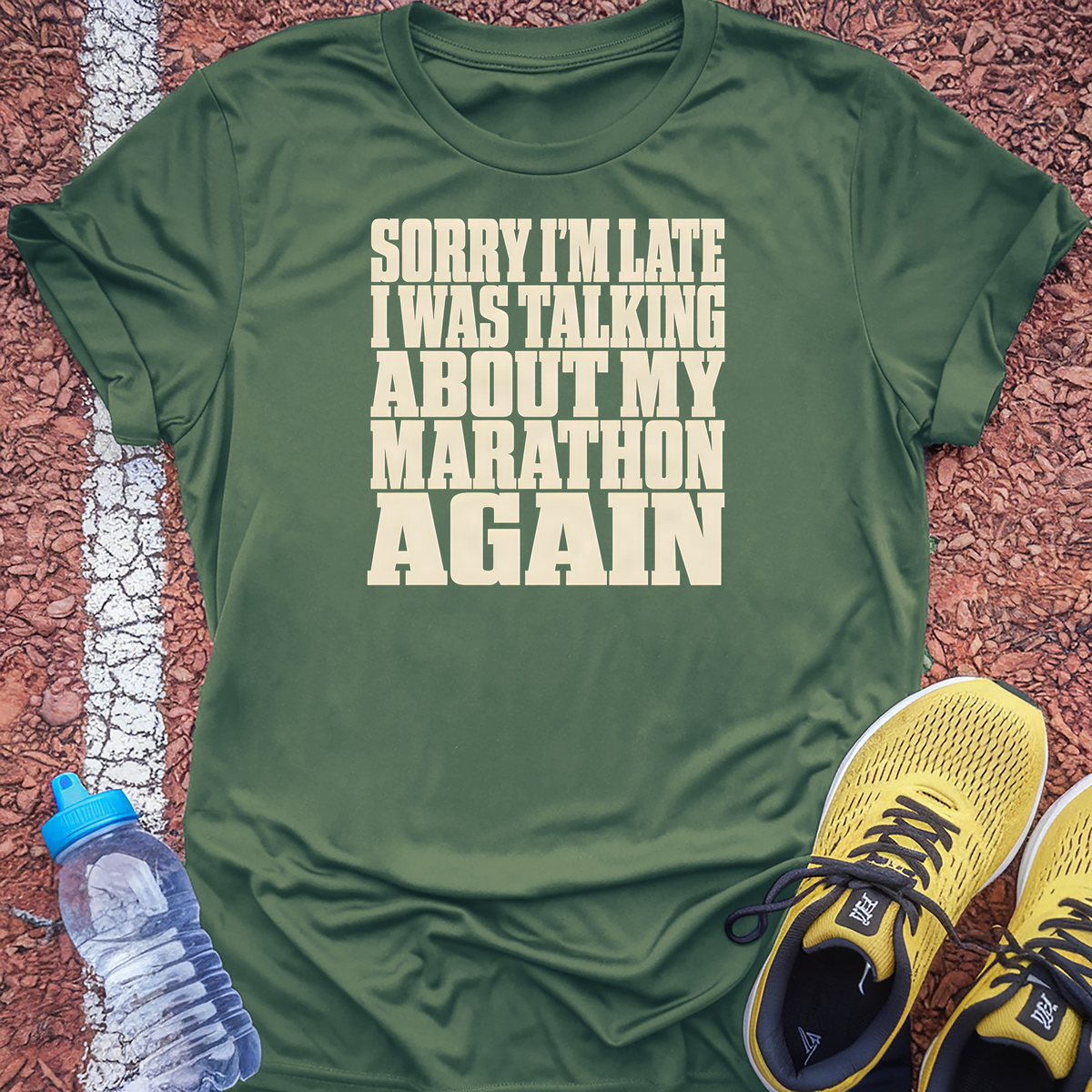 Sorry I'm Late Marathon T-Shirt - Military Green