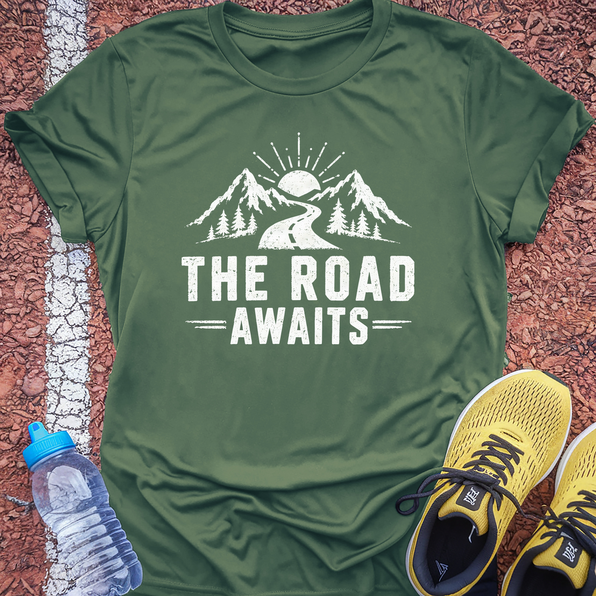 The Road Awaits T-Shirt - Military Green