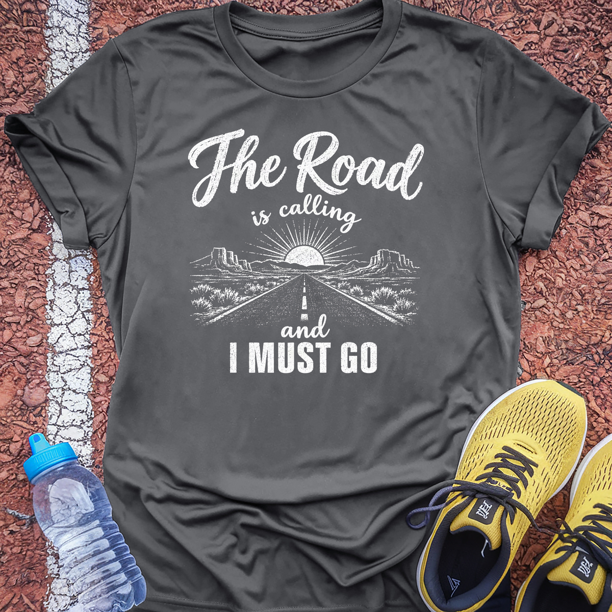 The Road Is Calling T-Shirt - Charcoal