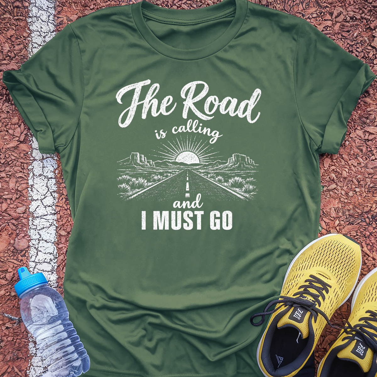 The Road Is Calling T-Shirt - Military Green