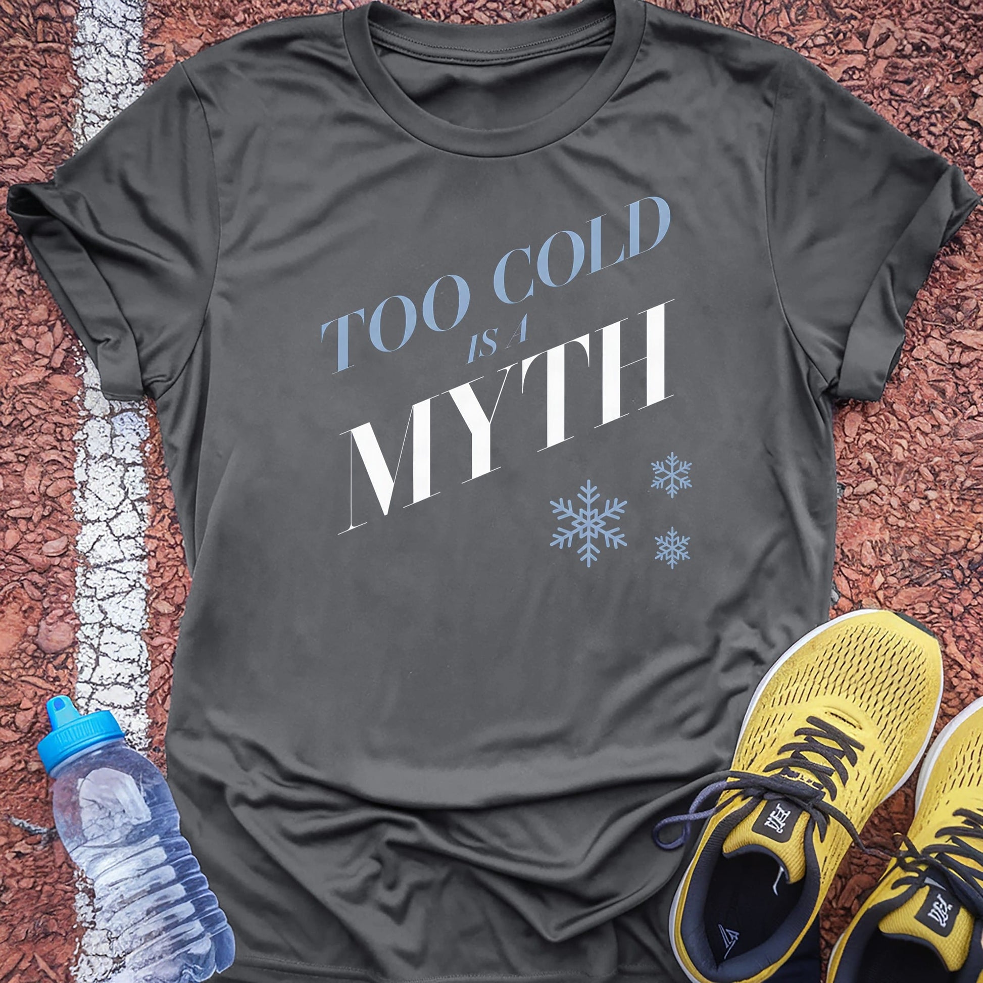 Too Cold Is a Myth t-shirt — Charcoal