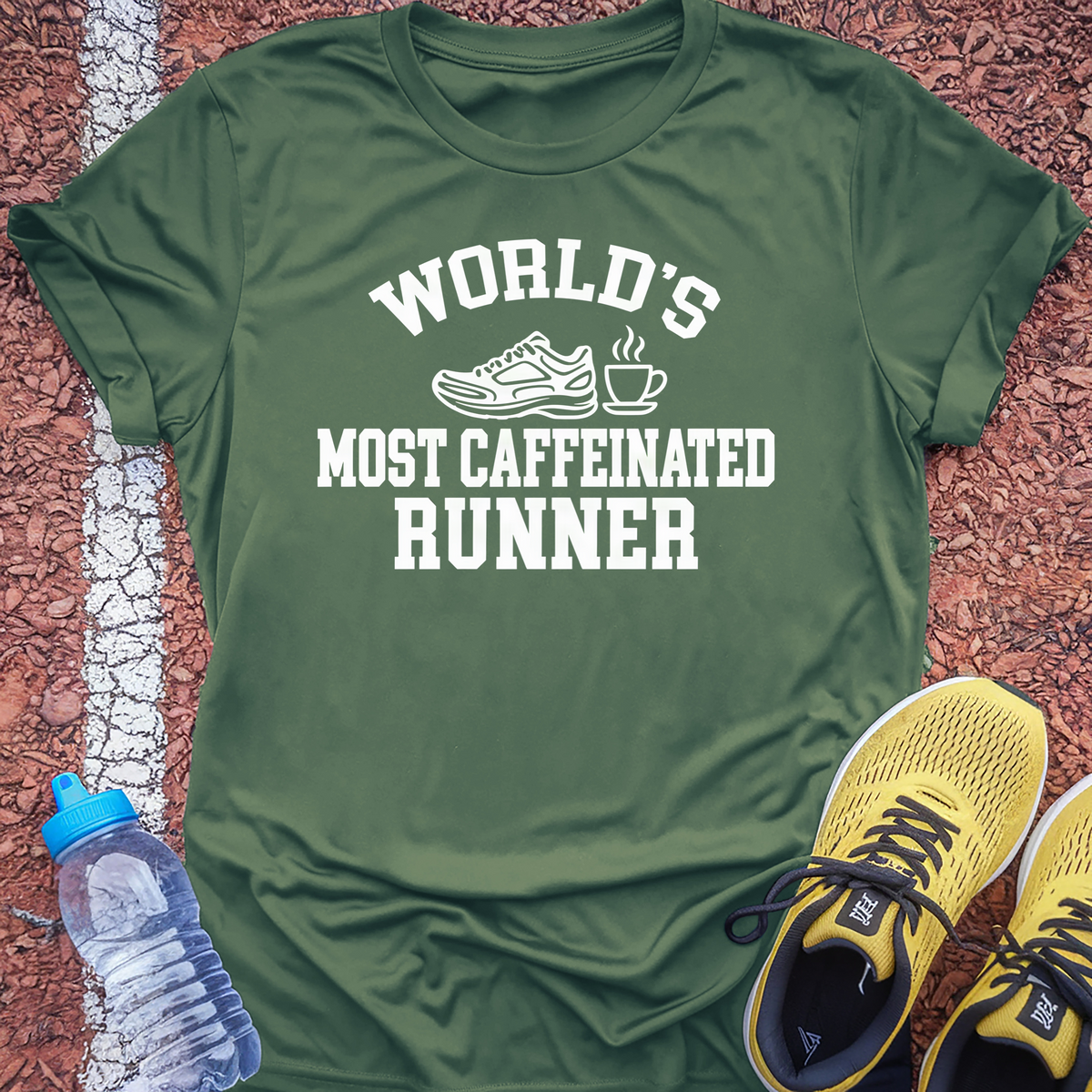 World's Most Caffeinated Runner T-Shirt - Military Green