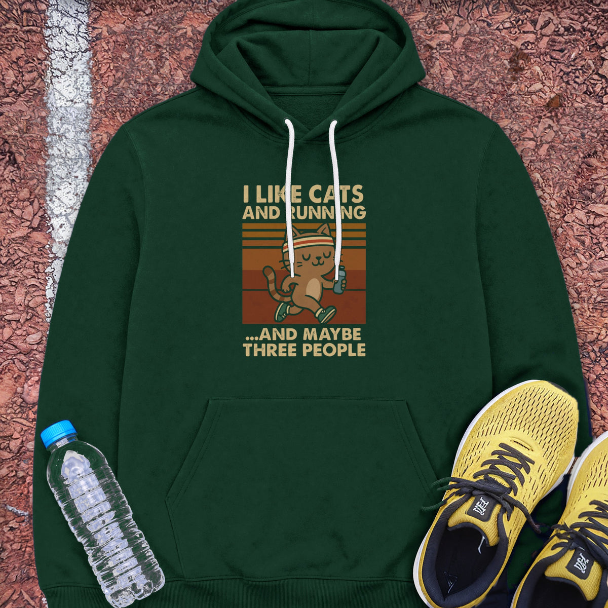 Cats and Running Hoodie - Forest Green