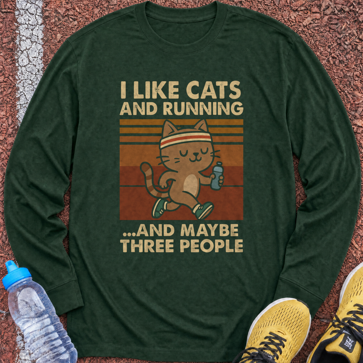 Cats and Running Long Sleeve - Forest Green