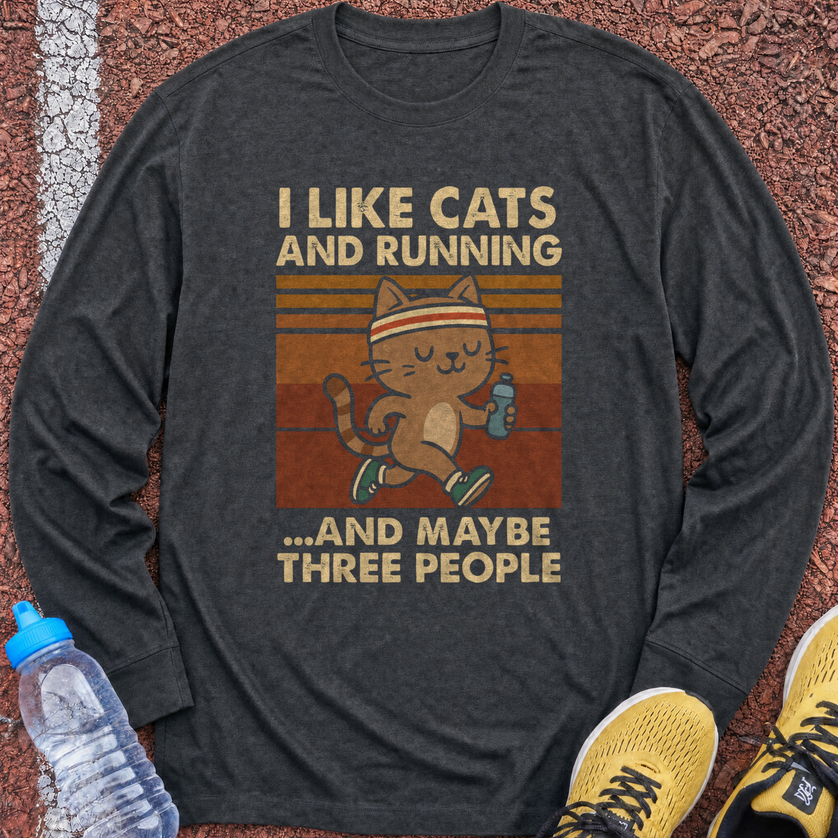 Cats and Running Long Sleeve - Dark Heather