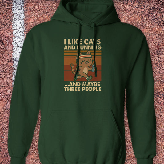 Cats and Running Hoodie - Forest Green
