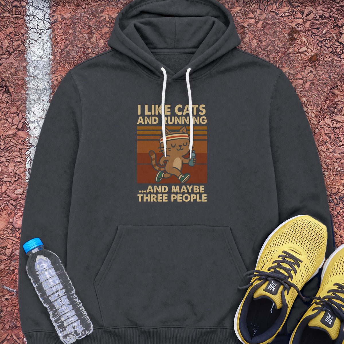 Cats and Running Hoodie - Dark Heather