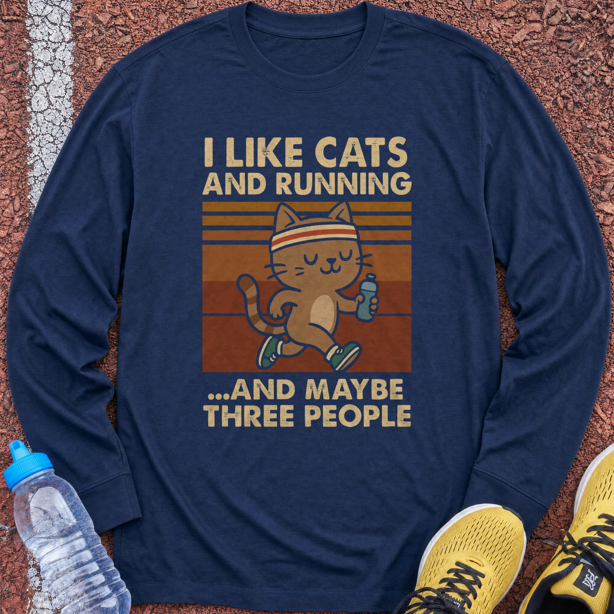Cats and Running Long Sleeve - Navy