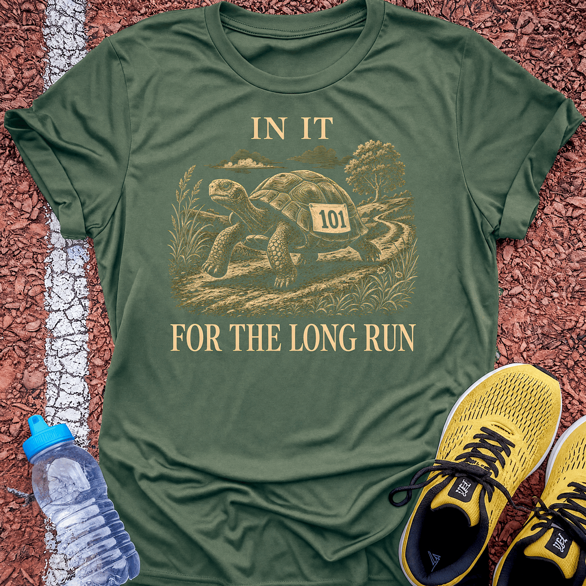 Tortoise Long Run T-Shirt - Military Green